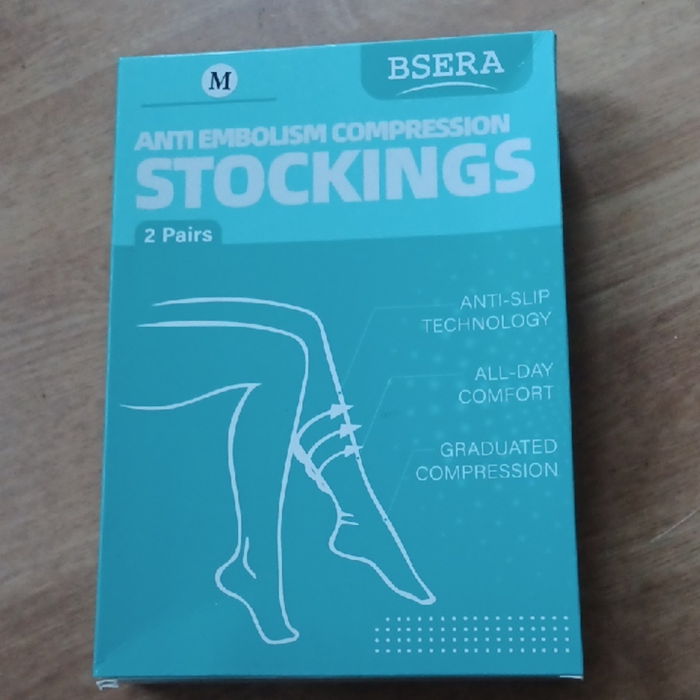 Anti-Embolism Compression Stockings - White 2 Pair Size Medium, Thigh High